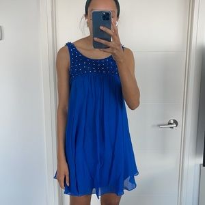 Betsey Johnson | Blue Silk Floral Jeweled Dress